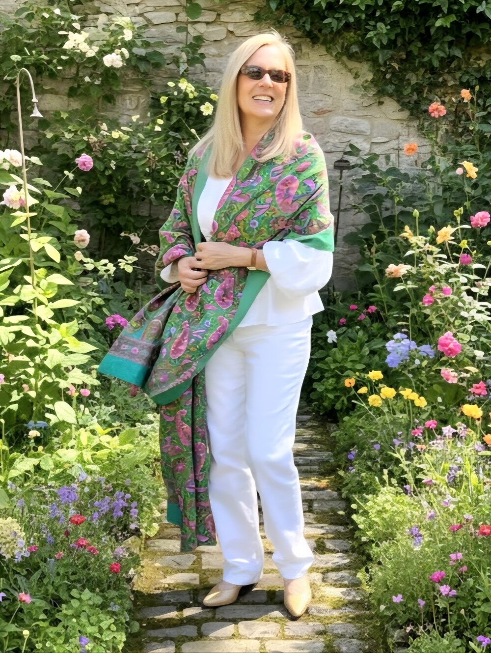 Vintage & New Gorgeous Silk Dupatta from India (Paisley Floral Wrap), $60 - Picture 4 of 11
